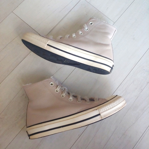 CONVERSE Leather Sherpa Lined Chuck Taylor All Star High Tops Shoes - Picture 4 of 15